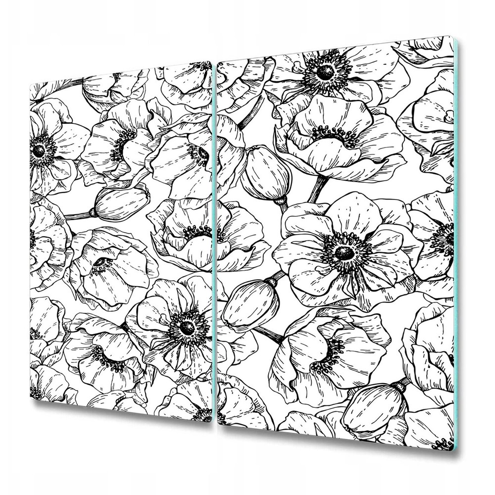 Glass Kitchen Chopping Cutting Board Black and white Floral Nature Garden