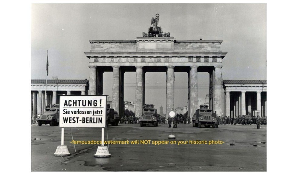Berlin Wall PHOTO Brandenburg Gate German Soldiers Water Trucks CIA Photo 1961