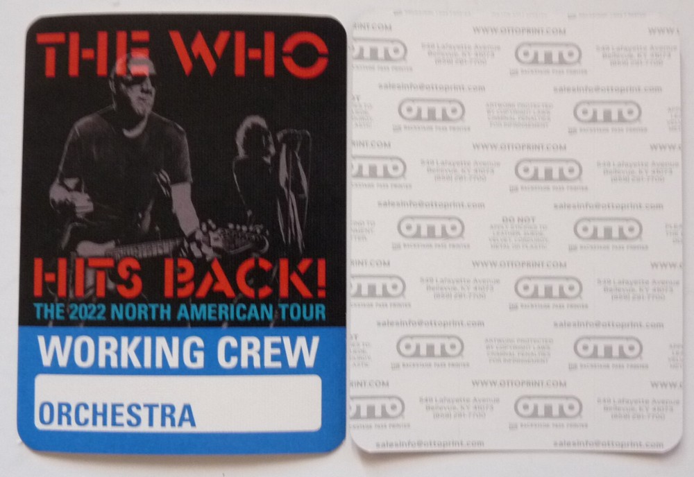 The Who Blue 2022 Hits Back Working Orchestra Concert Tour Backstage Pass D16