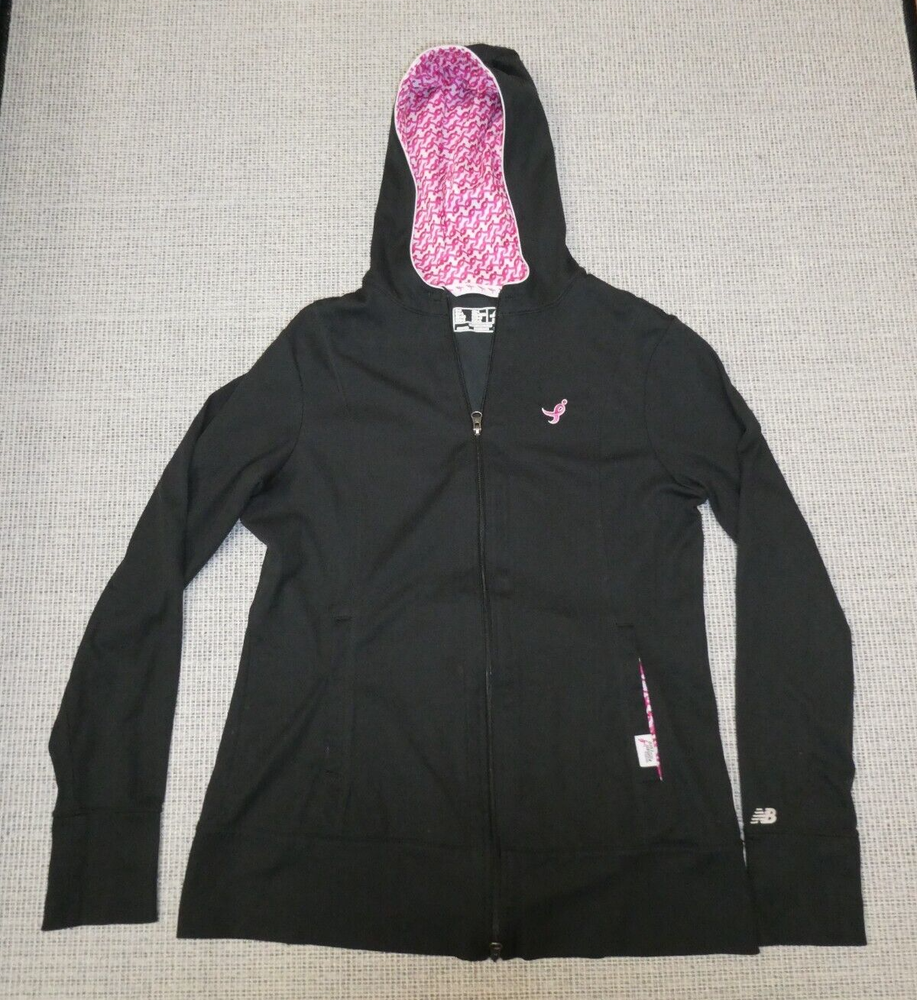 New Balance women's black/pink/white Komen lgo long-sleeved hoodie jacket Sz M
