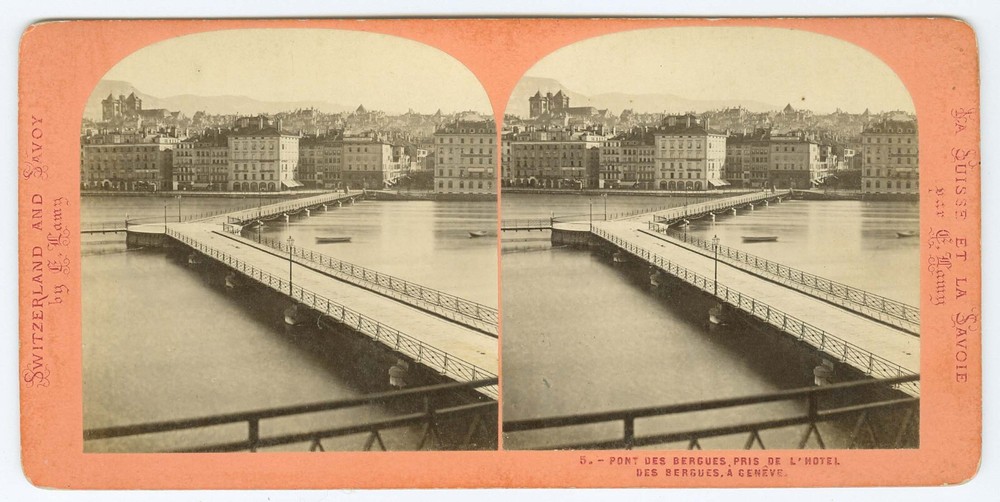 D0838~ E.LAMY – Geneva & Bergues Bridge SWITZERLAND c.1870 Stereoview
