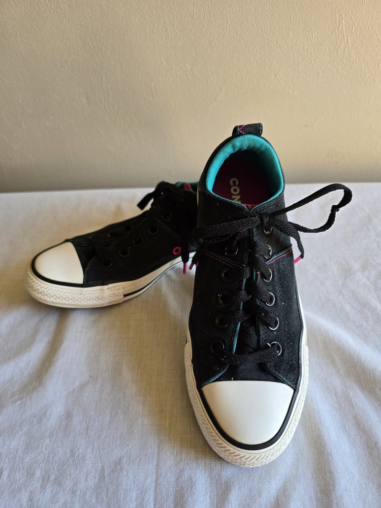 Women's Converse All Star Chuck Taylor Low Top Black Pink Teal Size 7 Shoes