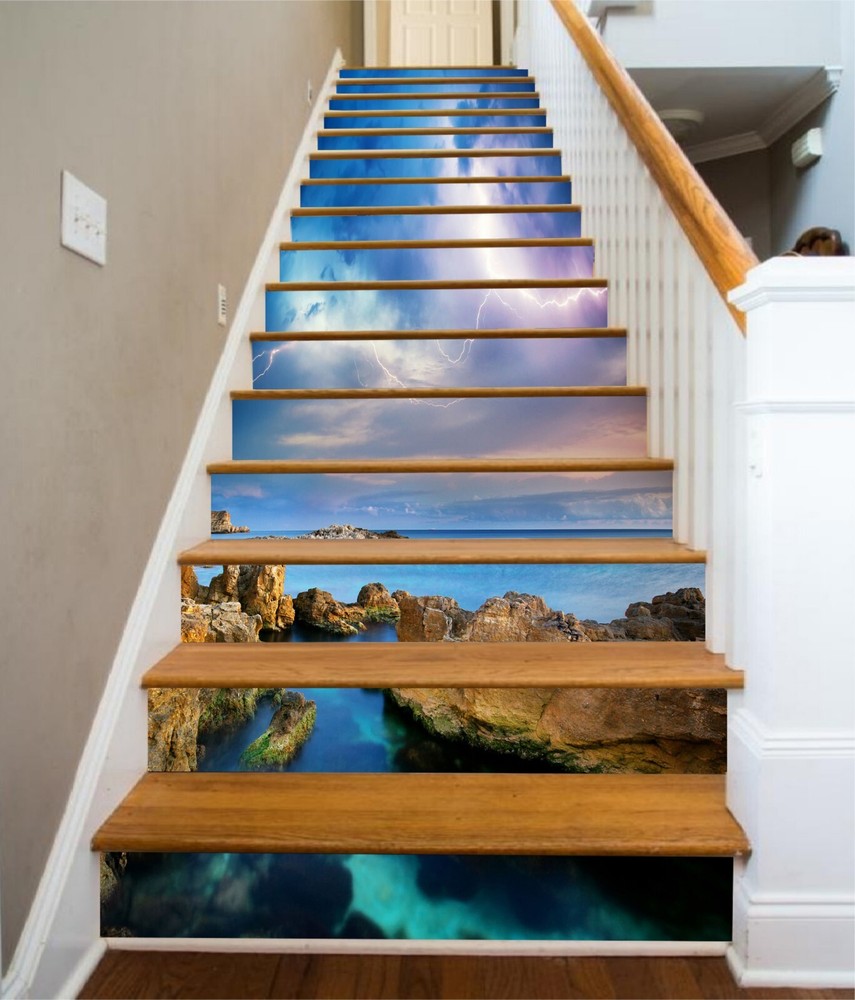 3D Lightning Ocean AZ784 Stair Riser Decorative Vinyl Wallpaper Mural