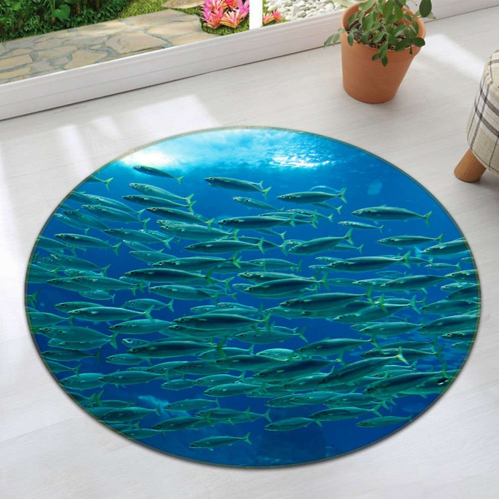 3D Sea Bottom Blue Fish Photo Carpet Non-Slip Rug Mat O1940
