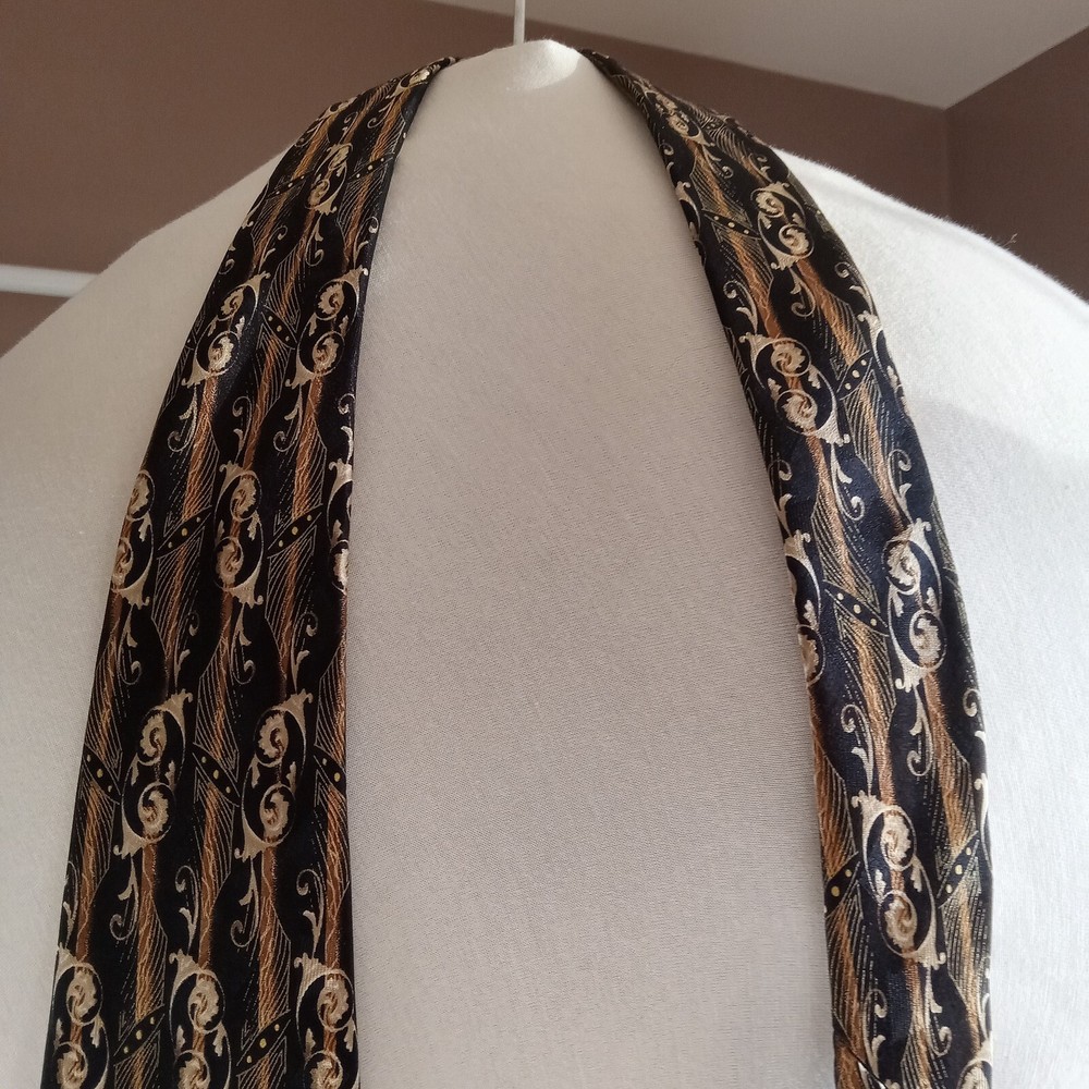 Pierre Cardin Mens Black Silk Tie with Gold USA Design