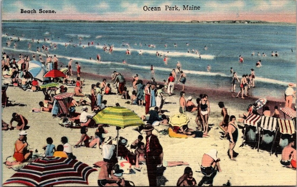 1945 Ocean Park Maine Beach Scene Tichnor Bros. Vintage Posted Postcard