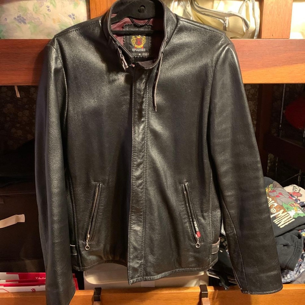 Schott Black Leather M Single Rider Jacket with Zipper Pockets