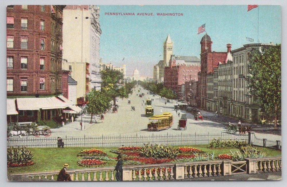 1909 Pennsylvania Ave Washington DC Streetcar Capitol Vintage Postcard