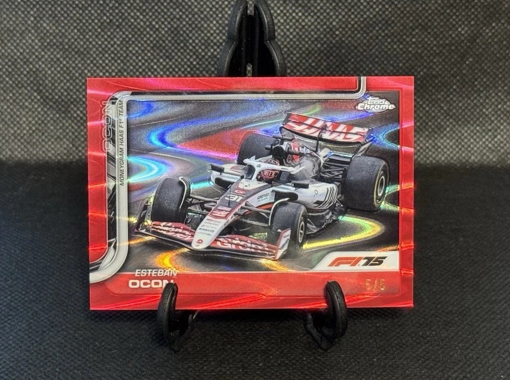 2025 Topps Chrome Formula 1 F1 Esteban Ocon #85 Red RayWave Refractor /5 SP Haas