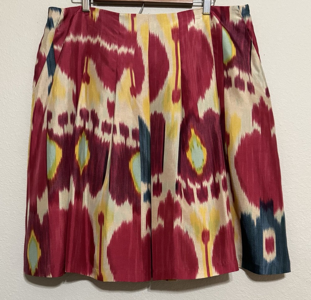 Lauren Ralph Lauren Women's Silk Skirt Size 16 Aztec Watercolor Artsy