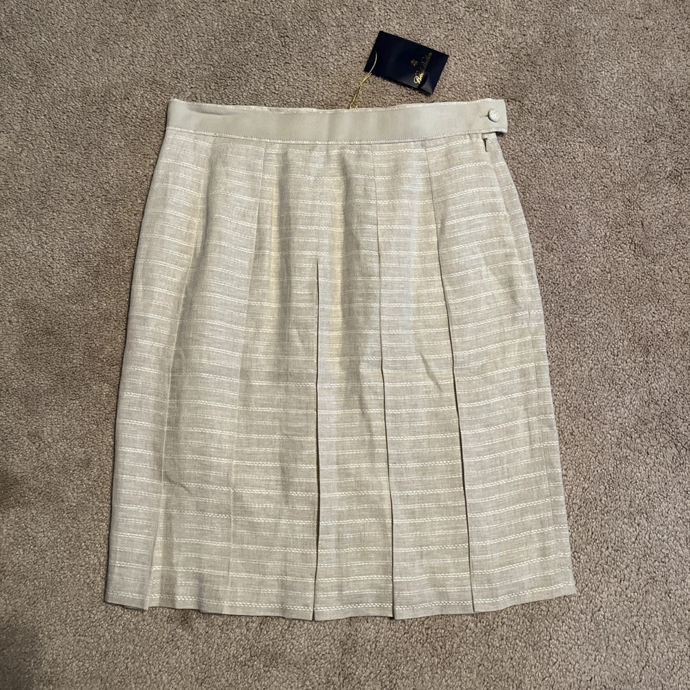 NWT Brooks Brothers Linen Pleated Pencil Skirt Women 4P Beige