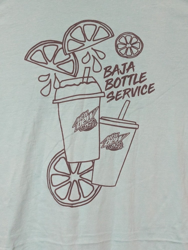 Mountain Dew Unisex T-shirt Teal Baja Bottle Service Taco Bell Promo XL #6328