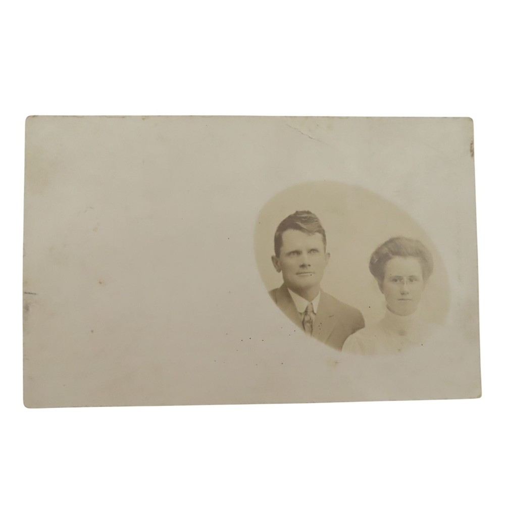 Antique 1909 Man Woman Husband Wife Photograph Postcard Oxford Wisconsin Posted