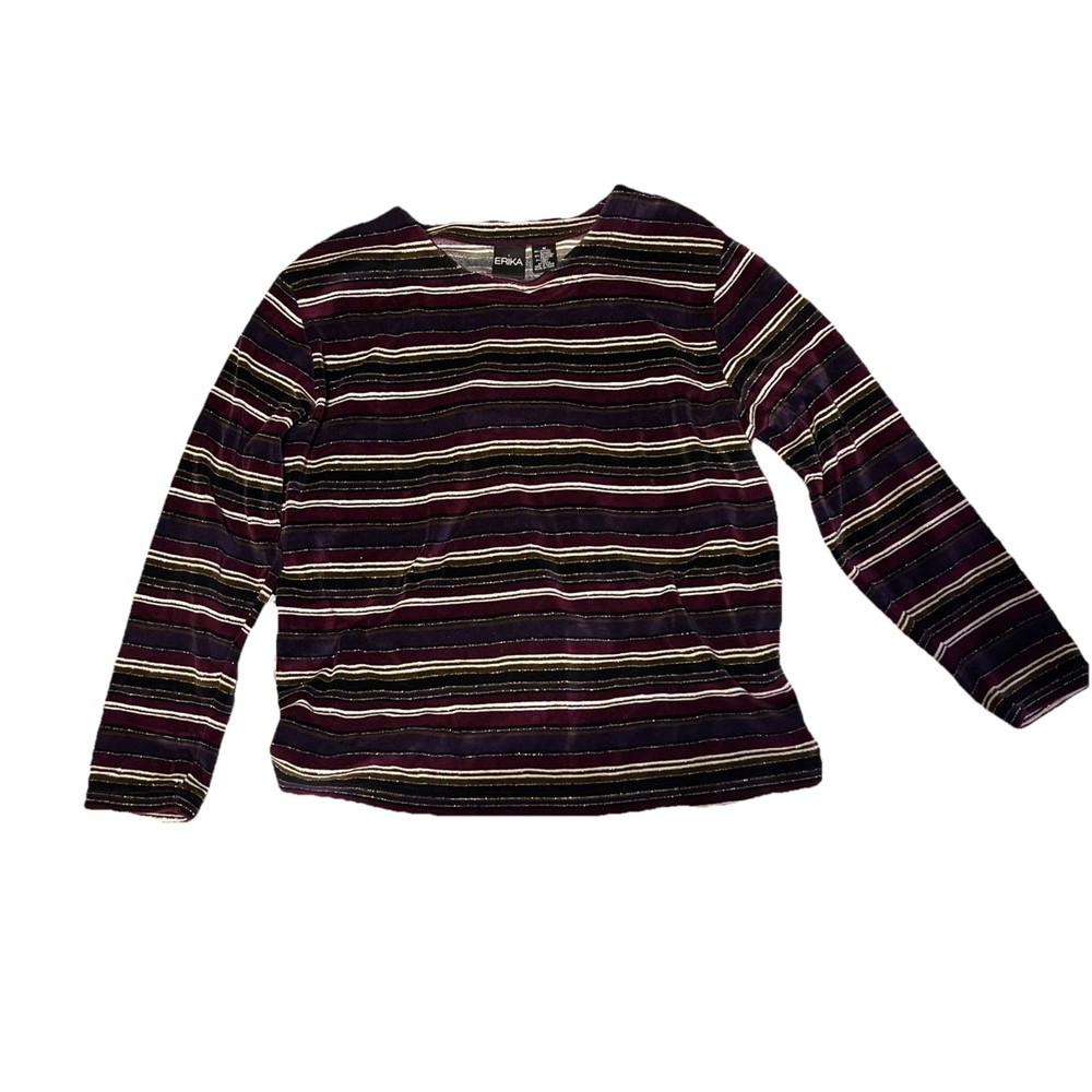 Vintage 90s ERIKA Size Medium M Crushed Velvet Striped Shirt Top Long Sleeve