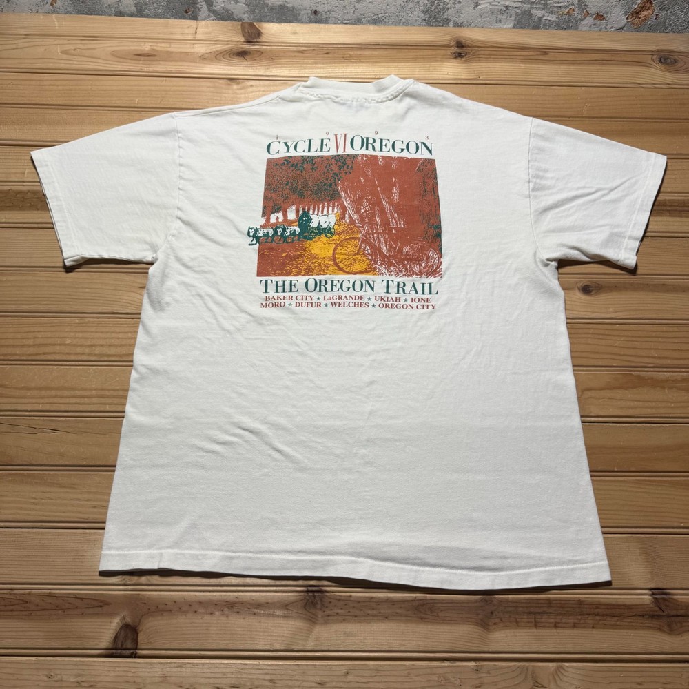 Vintage 1993 Cycle Oregon VI The Oregonian Trail Graphic T-Shirt USA Made Large