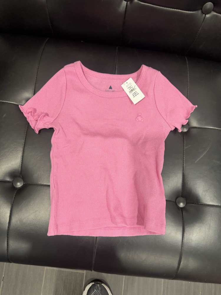 Baby Gap Toddler Girls Pink Ribbed Lettuce Hem T-Shirt Top Size 3 Years NWT