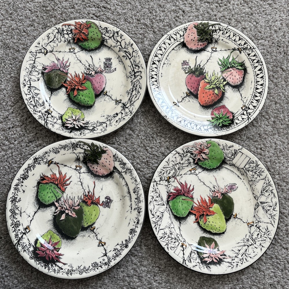 Vintage Gien France Fraises En Folie Strawberry Plates Set of 4 Hand Painted
