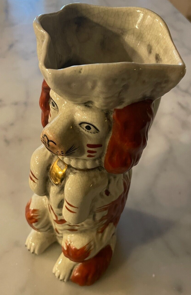 Vintage Staffordshire Style Dog Pitcher, Spaniel Pitcher, Hand Painted Ceramic