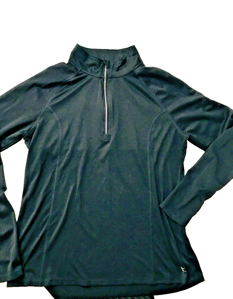 Danskin Now Semi-Fitted 1/4 Zip Size Large 12/14  Pullover Activewear Top Black