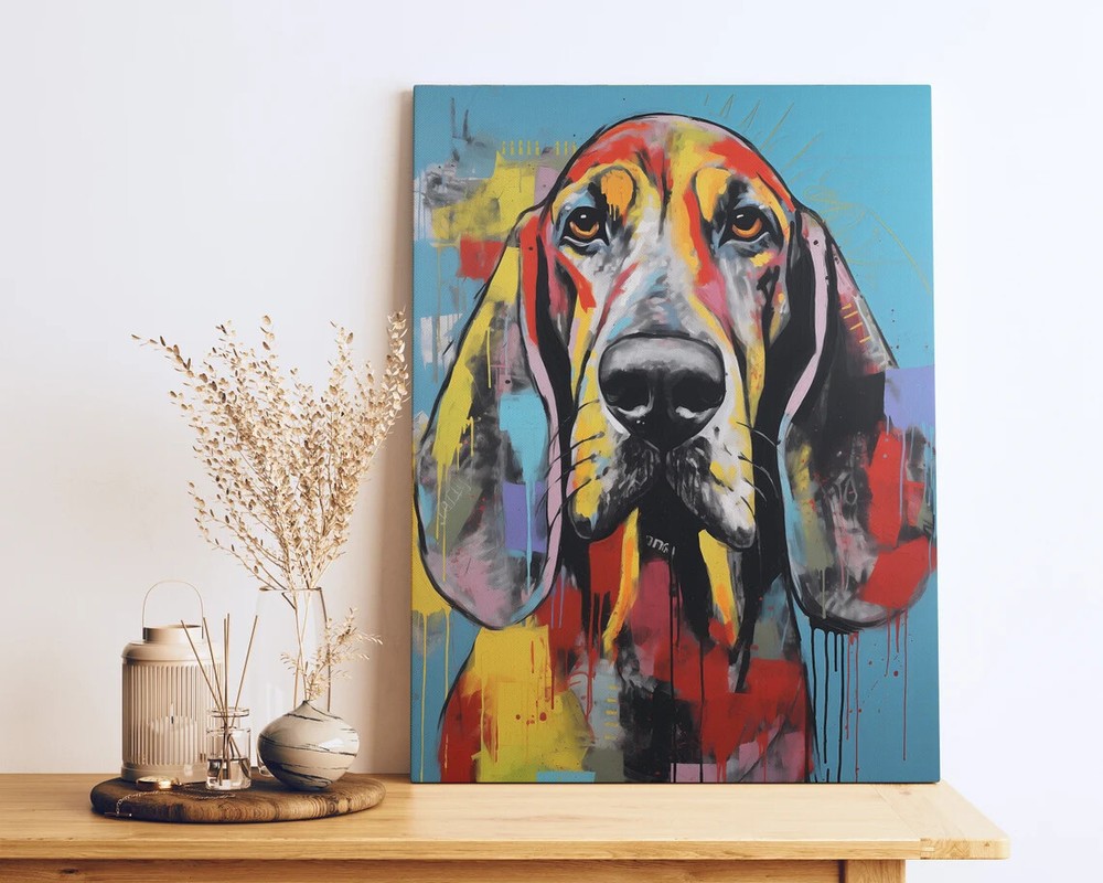 Bloodhound Graffiti Dog Expressive Pet Paint Wall Art Canvas Unframed Print Art