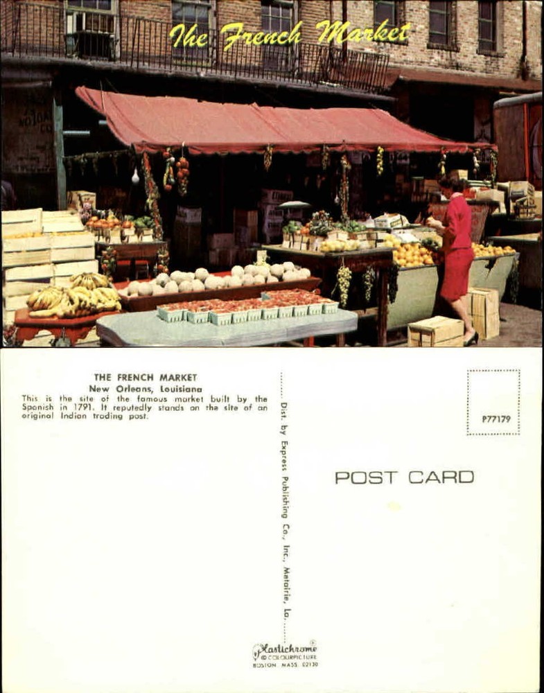 French Market New Orleans Louisiana LA fruits vegetables chrome unused postcard