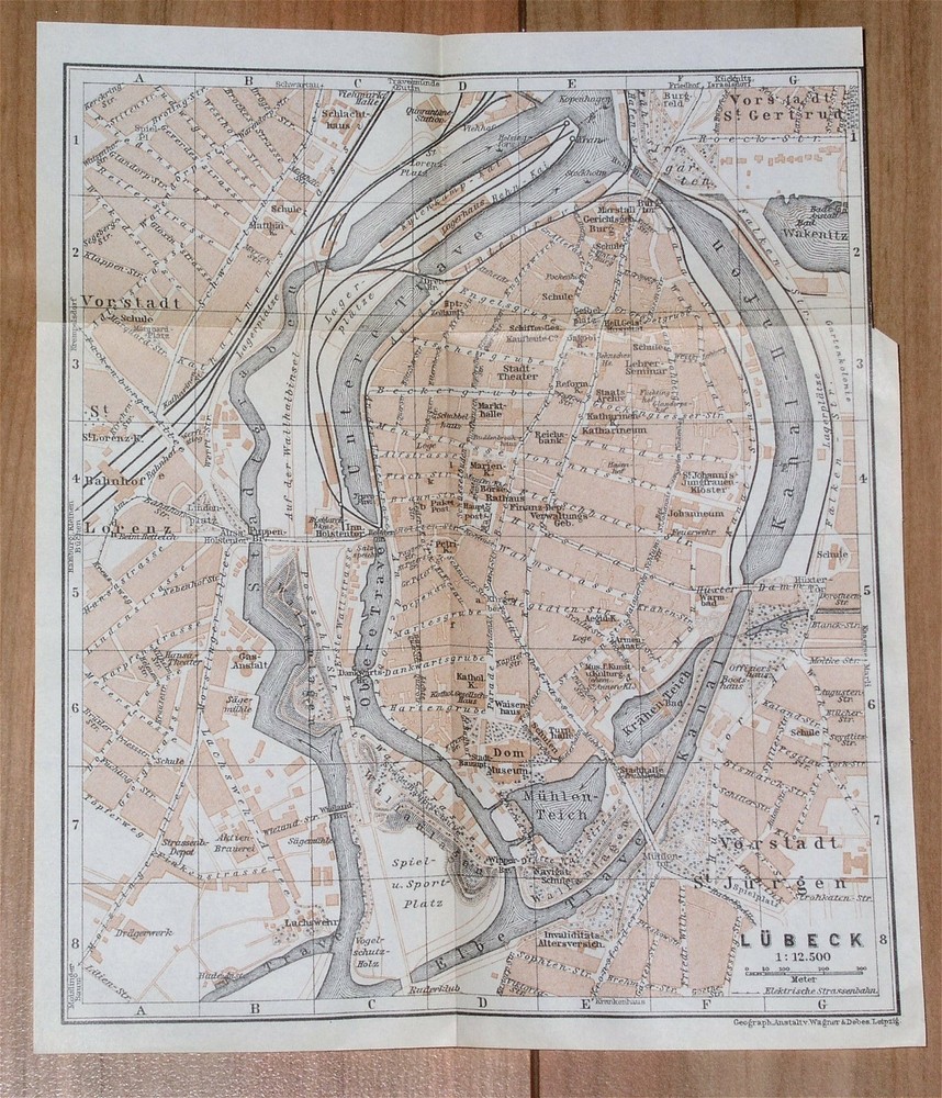 1925 Original Vintage Map Of Lubeck / Lübeck / Schleswig-Holstein / Germany