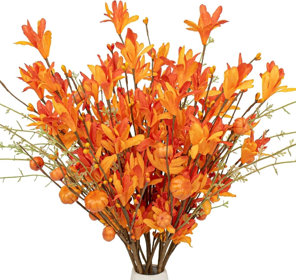 Artificial Fall Flowers 12 Pack Fall Floral Picks with Pumpkins and Berries 17 I