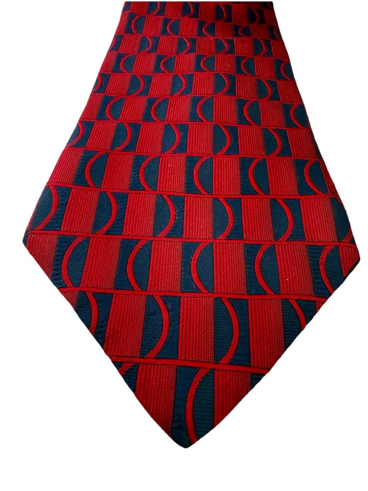 Red and Navy Tie Vintage Geometric By Louis Feraud 100% Silk Made In Italy