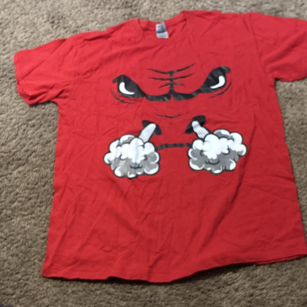 Gildan Heavy Cotton Men's Red Heavyweight Graphic Devil Crew Neck Tee M