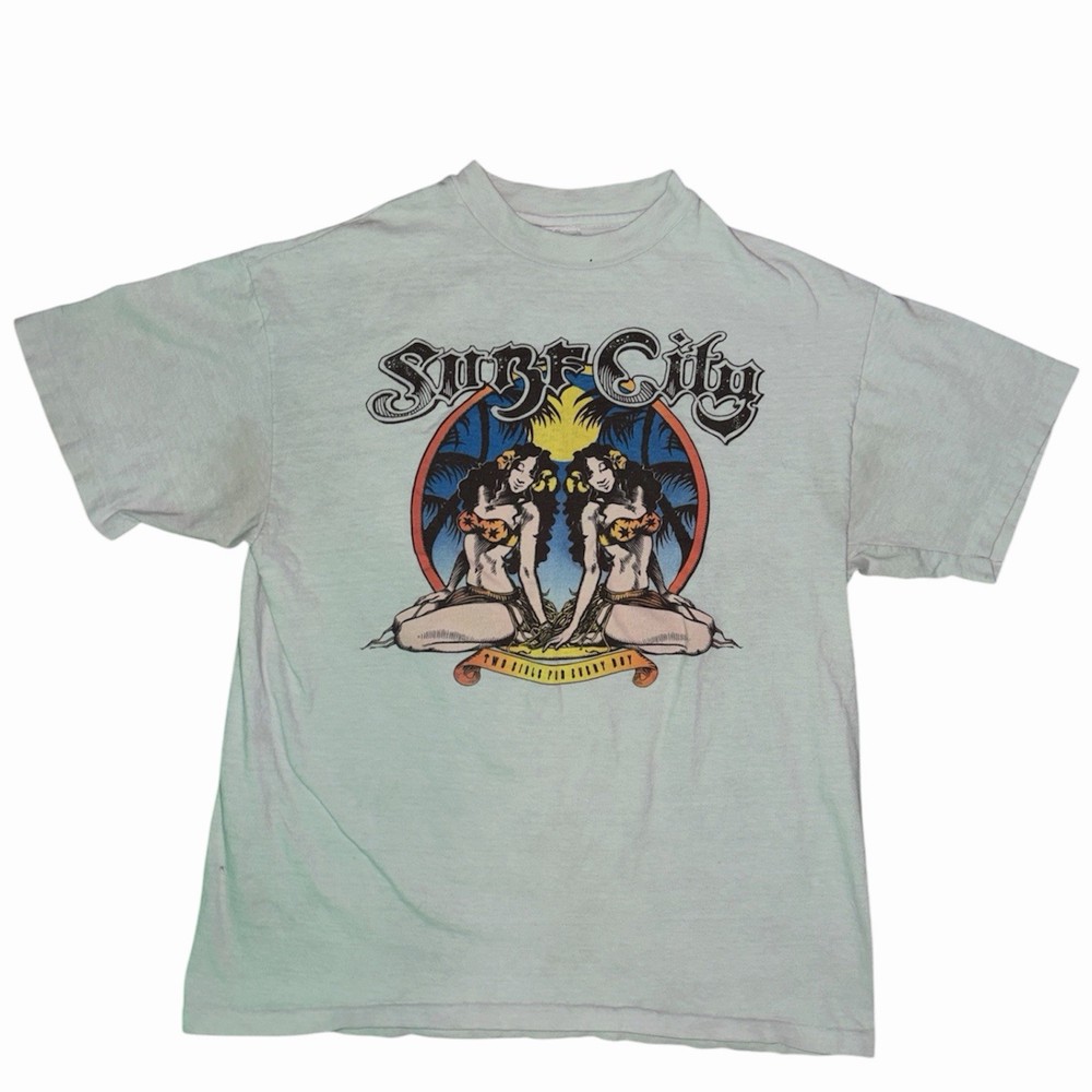 Vintage 90s Surf City Single Stitch USA Made Surf Graphic Tee L