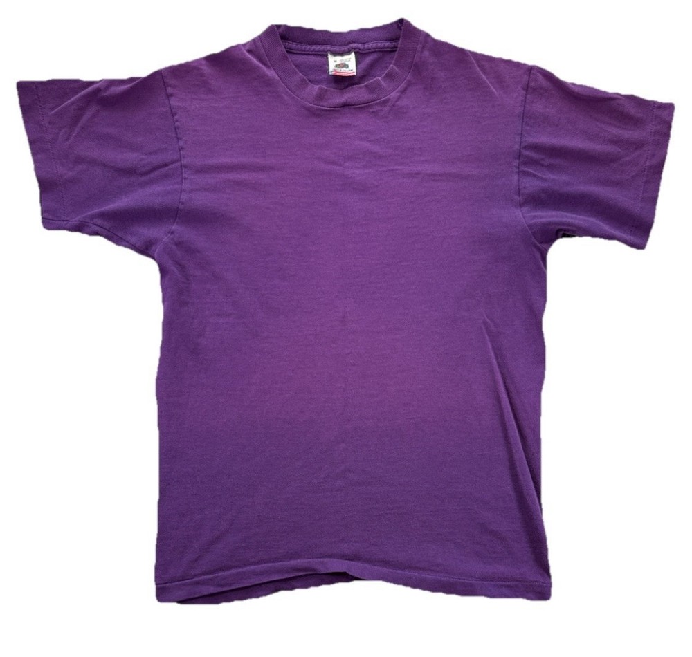 Vintage 90s Fruit of the Loom Blank T Shirt Men's Medium Purple Single Stitch