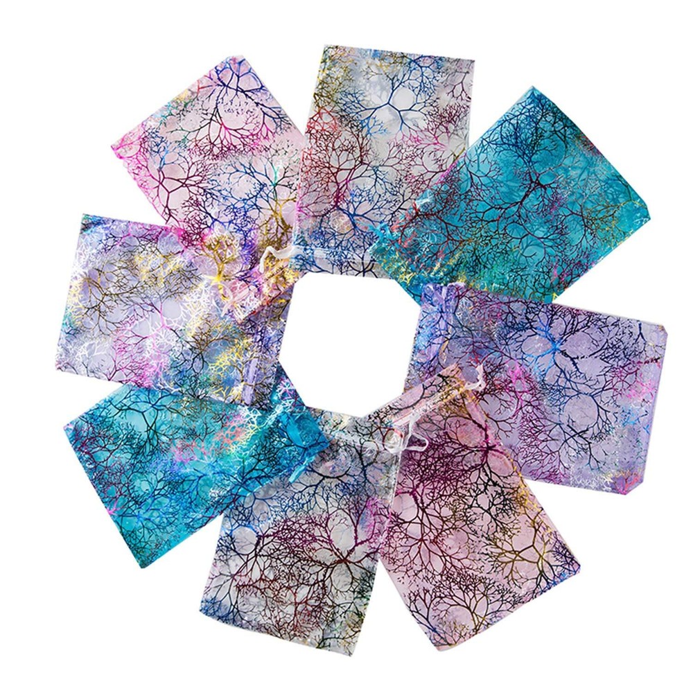 100pcs 4x6 inches Gift Wrap Bags Mixed Color Coralline, Organza Sheer Satin R...