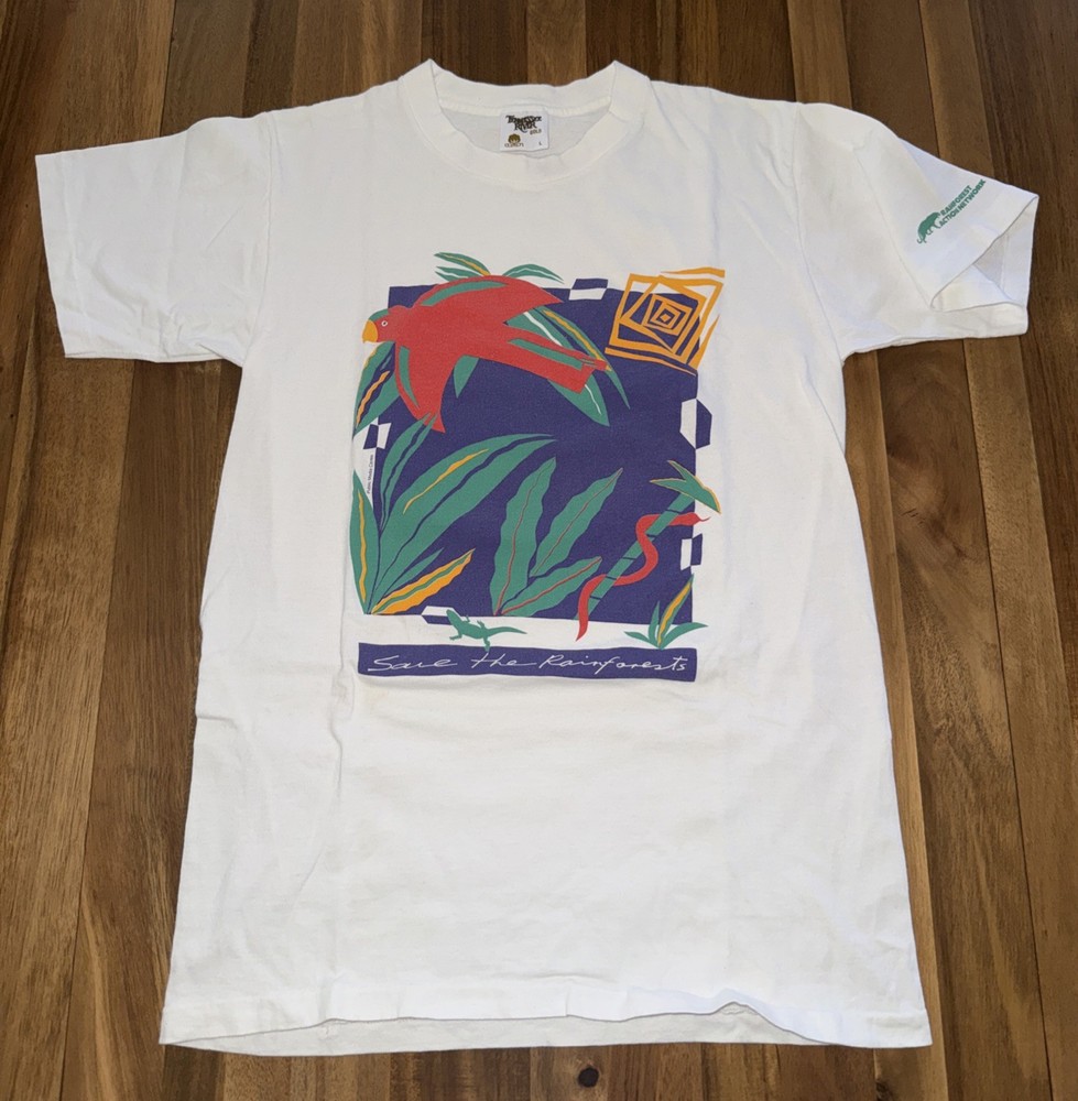 Vintage 90s Rainforest Action Network Nature Wildlife Animals T-Shirt USA L