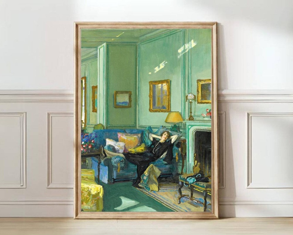 Vintage Eclectic Woman Print Eclectic Painting Green Print Eclectic Wall Art