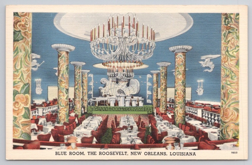 The Blue Room Roosevelt Hotel New Orleans LA Linen Postcard Vintage