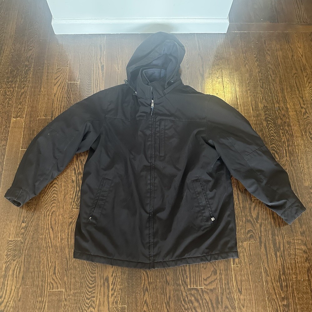 Weatherproof Brand Mens XL Dual Zip Coat Jacket Black With A Gray Lined Hood