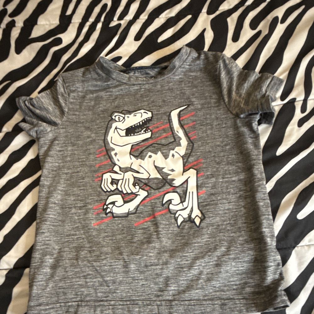 Jumping Beans Activewear Tagless Dinosaur Graphic Tee 5T Gray Crew Neck