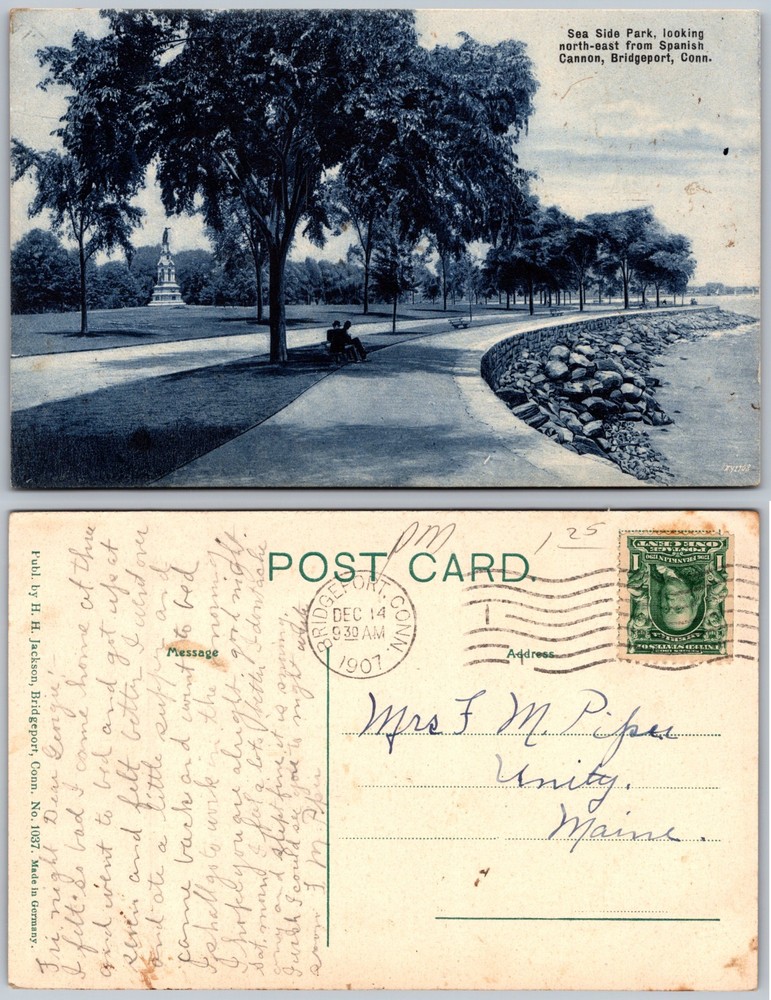 Sea Side Park Cannon Bridgeport CT Postcard