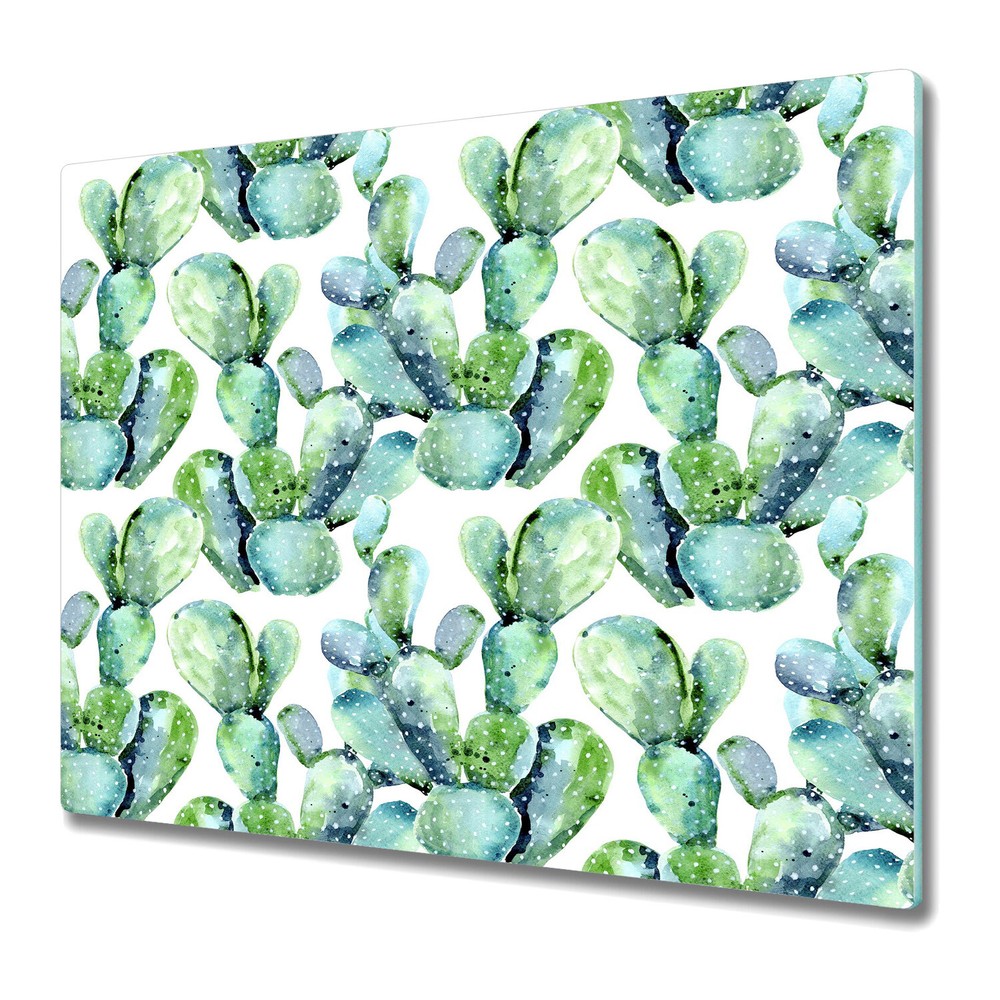Glass Chopping Board Watercolour Cactus Watercolour Tropical Design 60x52