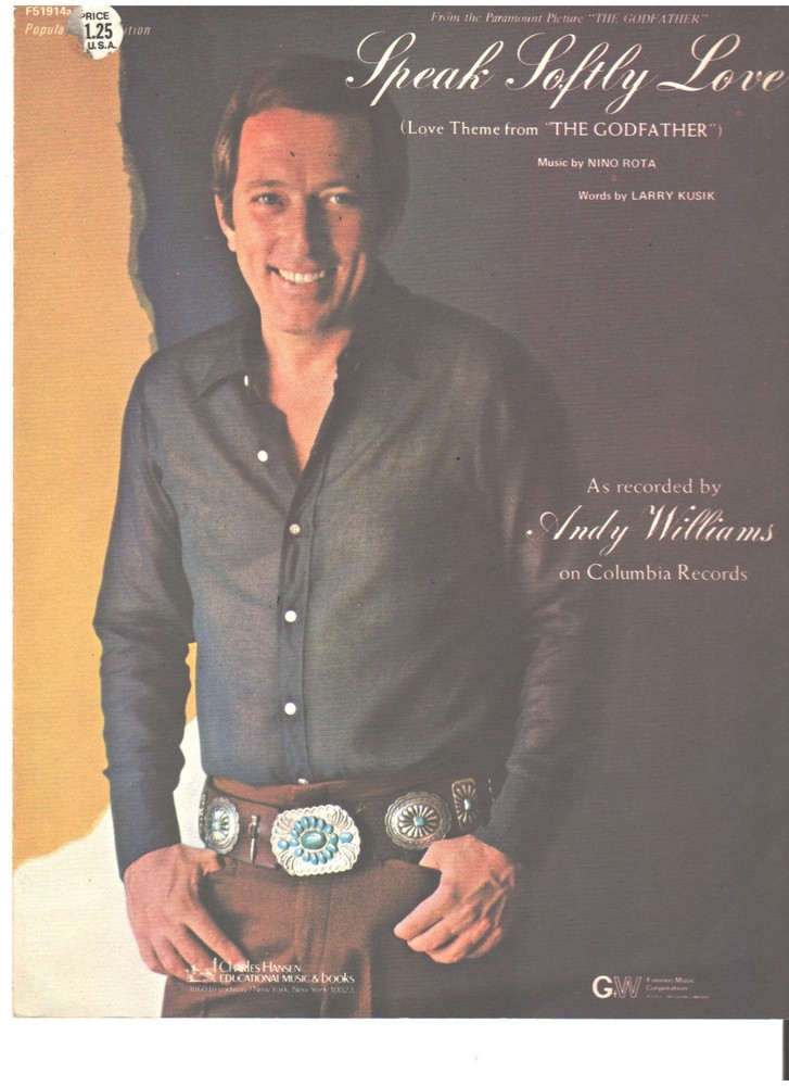 1972 Andy Williams Speak Softly Love Godfather Movie Love Theme Pvc Sheet Music