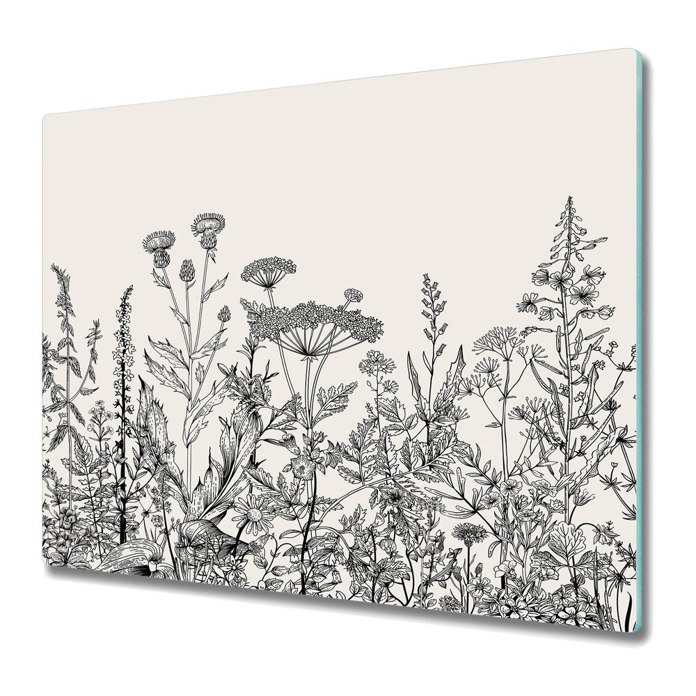 Glass Induction Ceramic Hob Cover Worktop Saver Field flora white 60x52