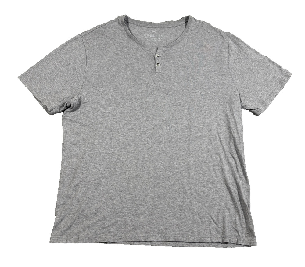 FREE FLY Heather Gray HENLEY T-SHIRT Short Sleeve BAMBOO COTTON BLEND sz M
