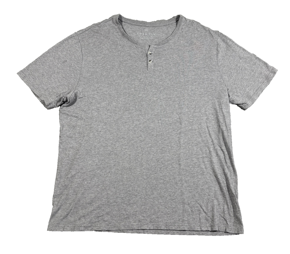 FREE FLY Heather Gray HENLEY T-SHIRT Short Sleeve BAMBOO COTTON BLEND sz M