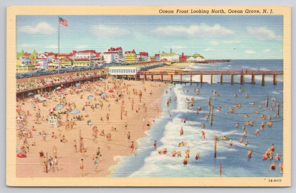 Ocean Grove NJ Beachfront Pier 1940s Linen Postcard Curteich