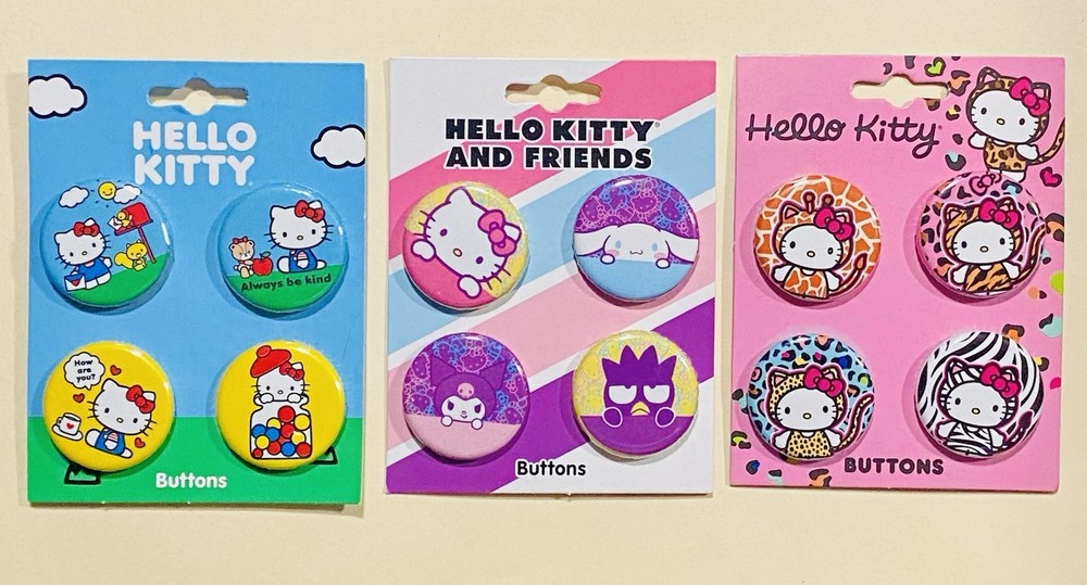 Hello Kitty (&) Friends Three 4 Buttons Pin Sets New On Card!