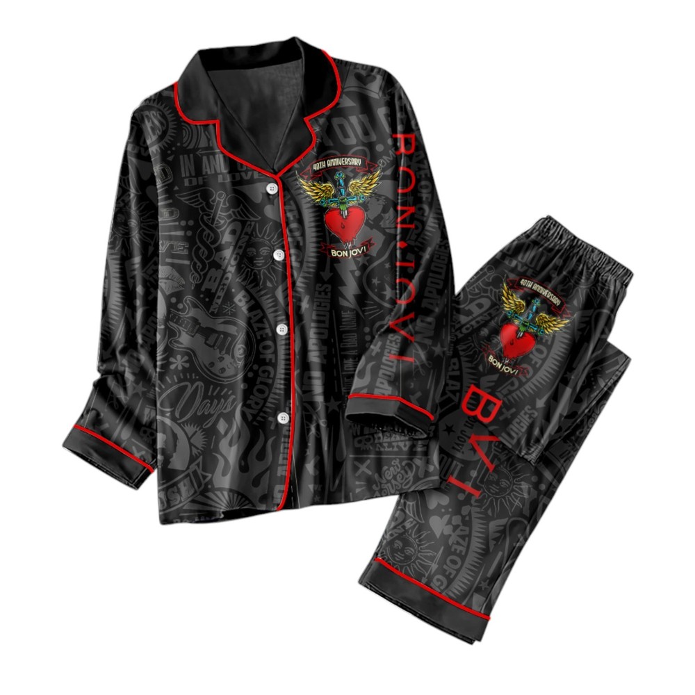 Bon Jovi Button Down Pajamas Set   TANTN 6294