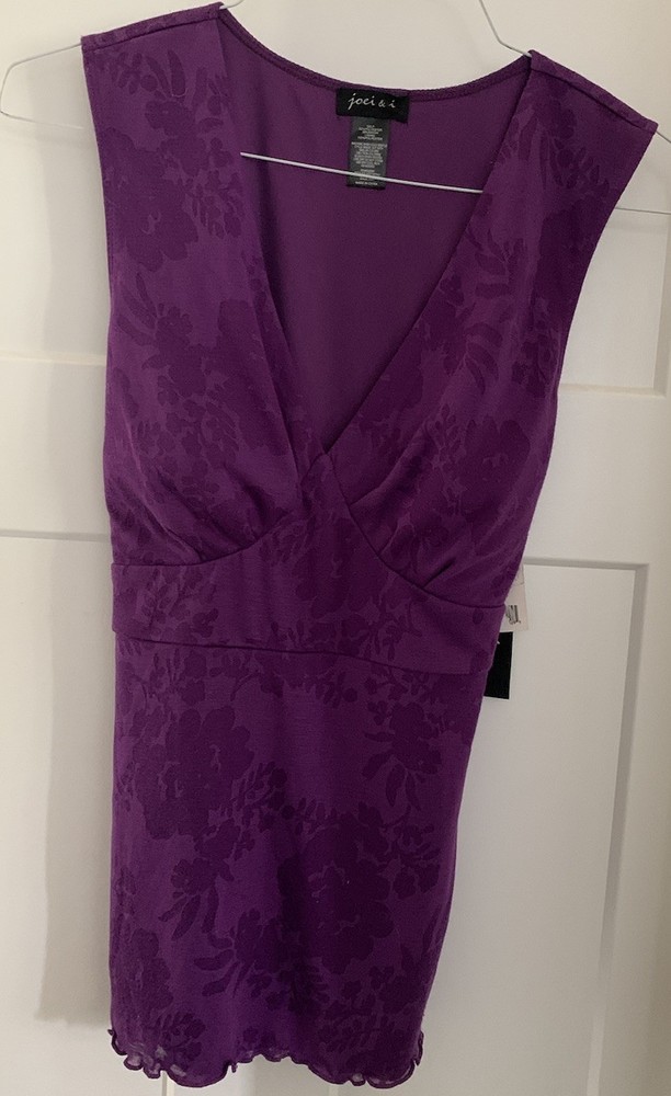 Blouse Women XL Purple Floral Print Cami Career Top Lightweight NWT