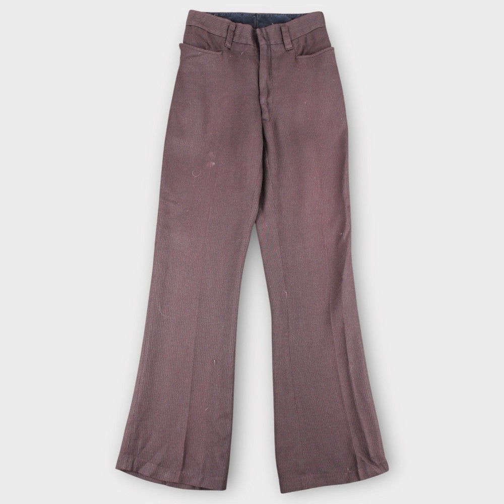 Vintage 70s Chess King Brown Pinstripe Flare Pants Disco Bell Bottom Size 27x33