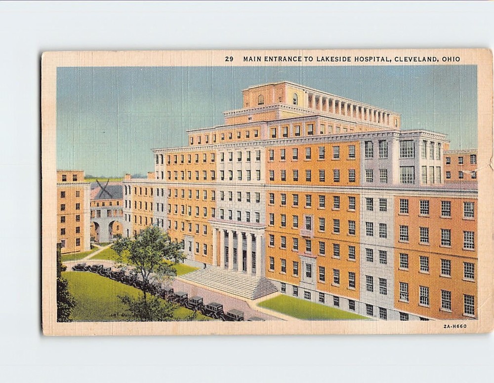 Postcard Main Entrance To Lakeside Hospital Cleveland Ohio