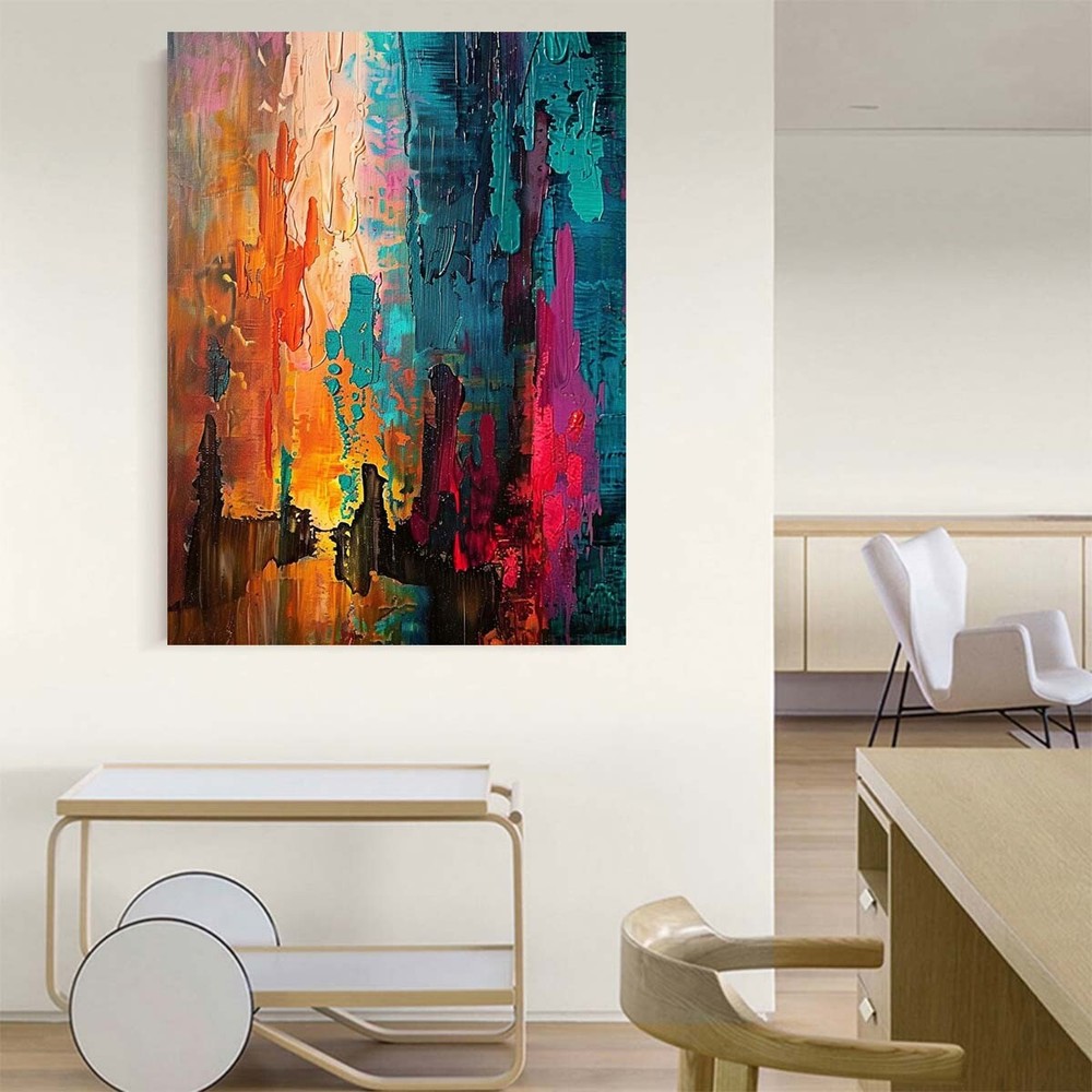 Hand Painted Abstract City Painting On Canvas Acrylic Art landscape Yellow